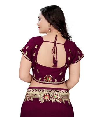 Purple  Vichitra Silk Fancy Stone work Saree with Blouse 5
