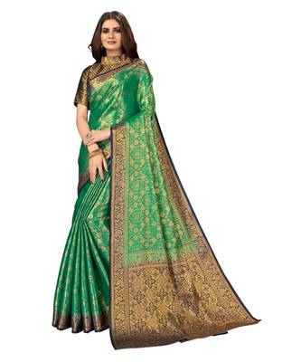 Rama Banarasi Jacquard Dola softy Silk Woven Saree with Blouse 1