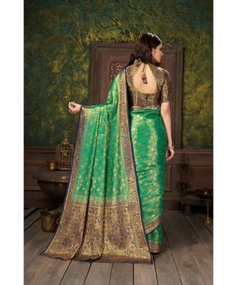 Rama Banarasi Jacquard Dola softy Silk Woven Saree with Blouse 2