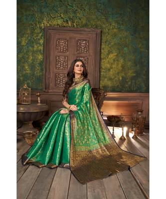Rama Banarasi Jacquard Dola softy Silk Woven Saree with Blouse 3