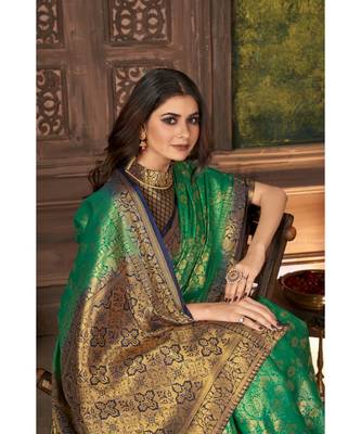 Rama Banarasi Jacquard Dola softy Silk Woven Saree with Blouse 4