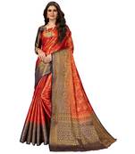Red Banarasi Jacquard Dola softy Silk Woven Saree with Blouse