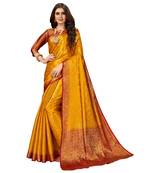Yellow Banarasi Jacquard Dola softy Silk Woven Saree with Blouse