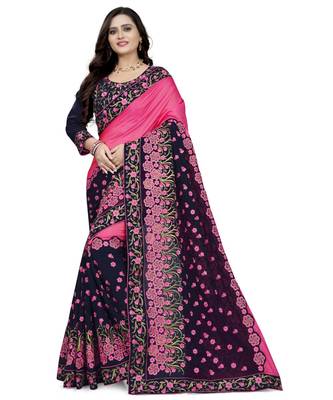 Pink Embroidered Georgette Fancy Saree with Blouse 1