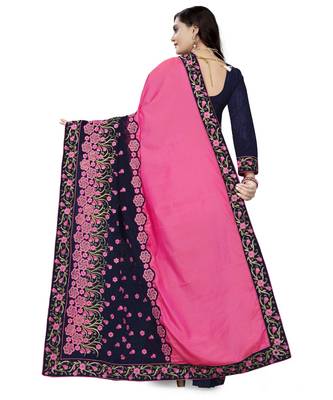Pink Embroidered Georgette Fancy Saree with Blouse 2