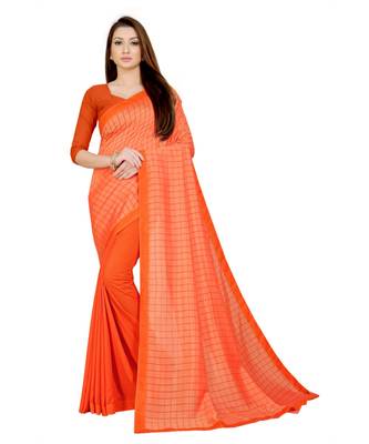 Orange Checks Vichitra Silk Fancy Half and half Saree with Blouse 1