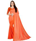 Orange Checks Vichitra Silk Fancy Half and half Saree with Blouse