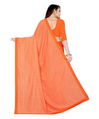 Orange Checks Vichitra Silk Fancy Half and half Saree with Blouse 2