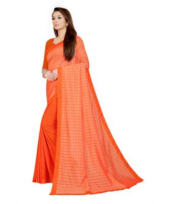 Orange Checks Vichitra Silk Fancy Half and half Saree with Blouse 3