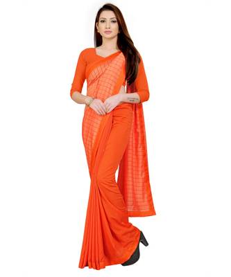 Orange Checks Vichitra Silk Fancy Half and half Saree with Blouse 4