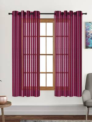 A Maroon Printed Polyester Net Sheer Window Curtain 1