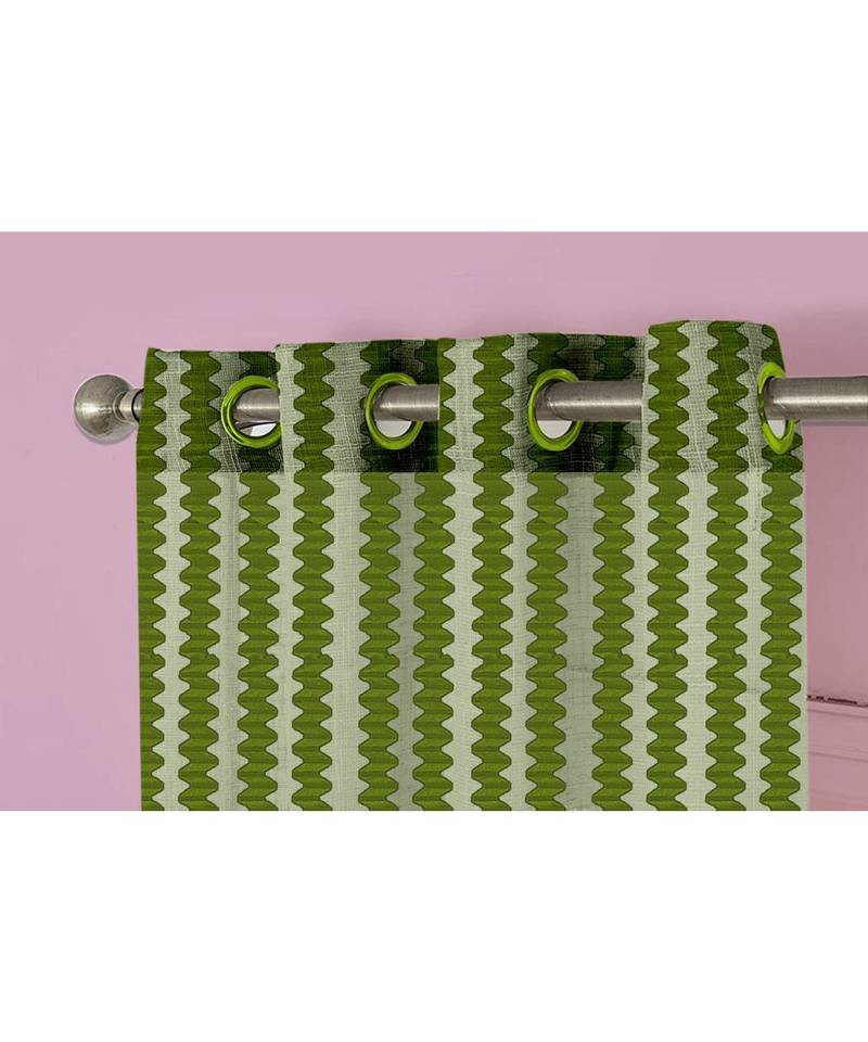 A Green Printed Polyester Net Sheer Window Curtain