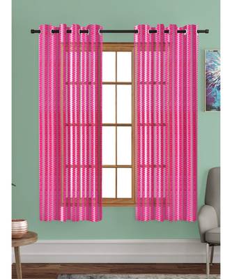 A Pink Printed Polyester Net Sheer Window Curtain 1