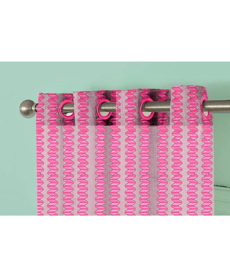 A Pink Printed Polyester Net Sheer Window Curtain
