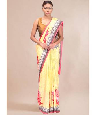 Mysore silk Yellow Zari Woven Saree 1