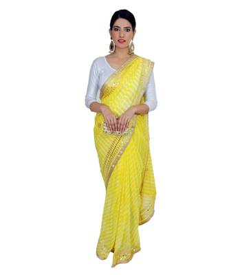 Lehariya Saree With Embellished Gotta Patti Lace And Golden Border Lace For Women 1