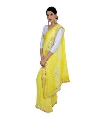 Lehariya Saree With Embellished Gotta Patti Lace And Golden Border Lace For Women 3
