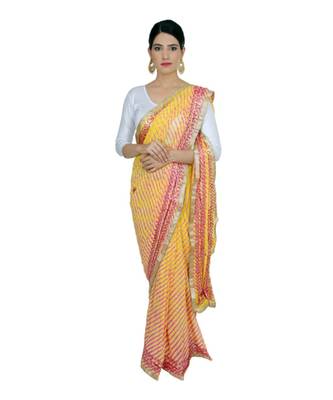 Lehariya Saree With Embellished Gotta Patti Lace And Golden Border Lace For Women 1