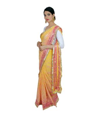 Lehariya Saree With Embellished Gotta Patti Lace And Golden Border Lace For Women 2