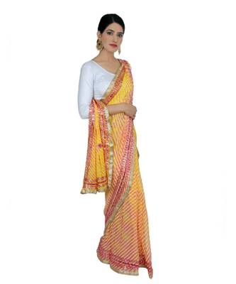 Lehariya Saree With Embellished Gotta Patti Lace And Golden Border Lace For Women 3