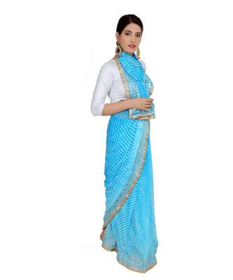 Lehariya Saree With Embellished Gotta Patti Lace And Golden Border Lace For Women 3