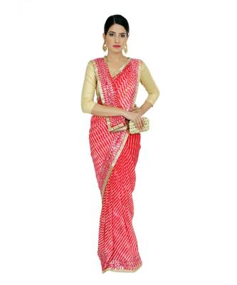 Lehariya Saree With Embellished Gotta Patti Lace And Golden Border Lace For Women 1