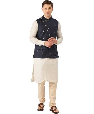 Blue cotton Jacket Kurta Churidar Set 1