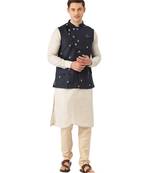 Blue cotton Jacket Kurta Churidar Set