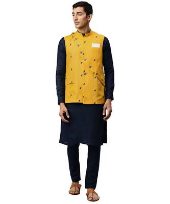 yellow cotton Jacket Kurta Churidar Set 1