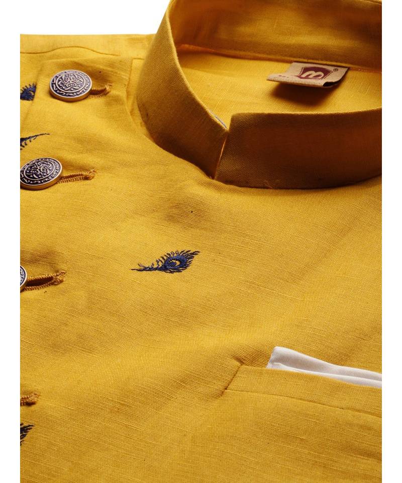 yellow cotton Jacket Kurta Churidar Set