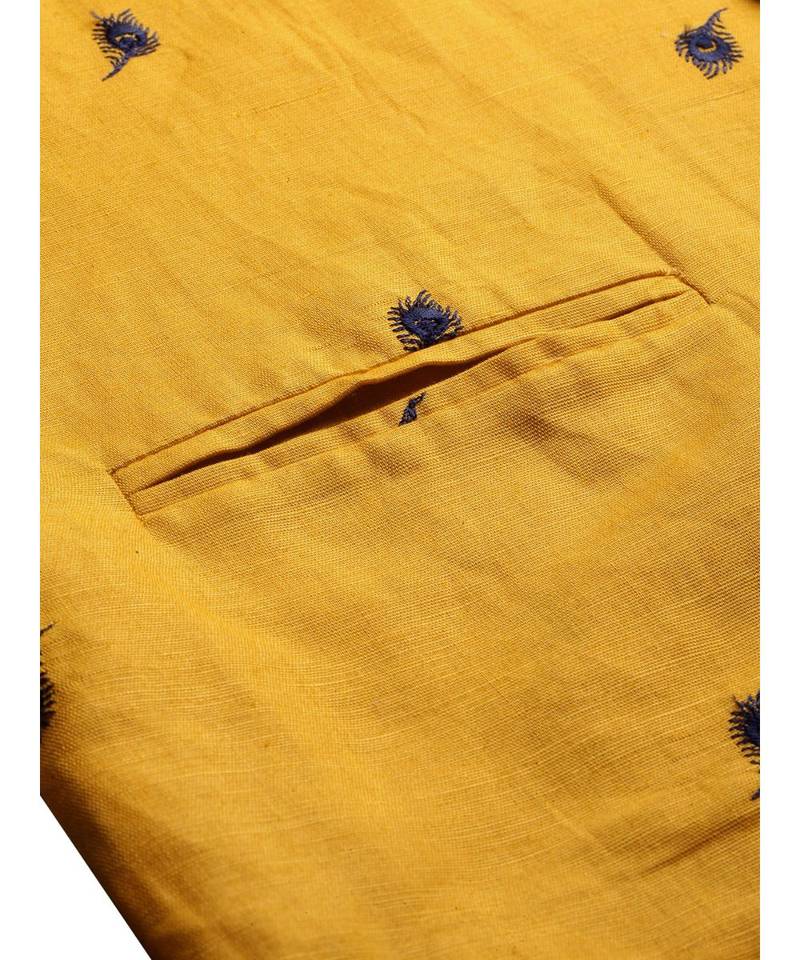 yellow cotton Jacket Kurta Churidar Set