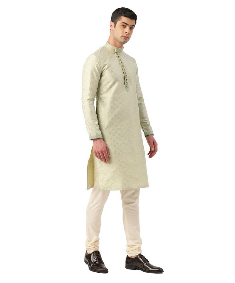 Green Art Silk Kurta Churidar Set