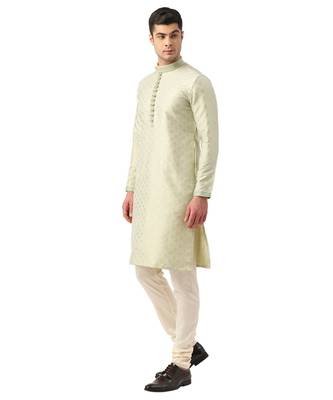 Green Art Silk Kurta Churidar Set 4