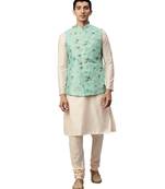 Blue silk Jacket Kurta Churidar Set
