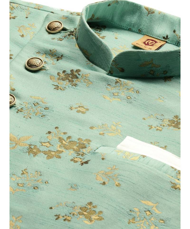 Blue silk Jacket Kurta Churidar Set