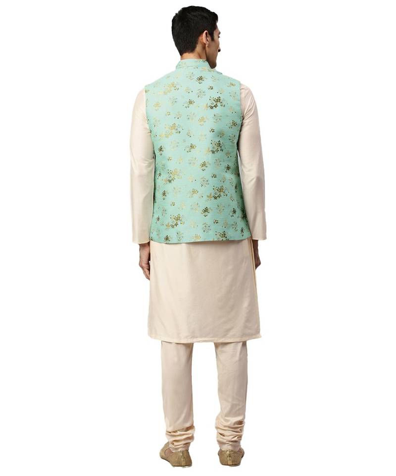 Blue silk Jacket Kurta Churidar Set