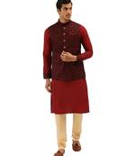 Maroon silk Jacket Kurta Churidar Set