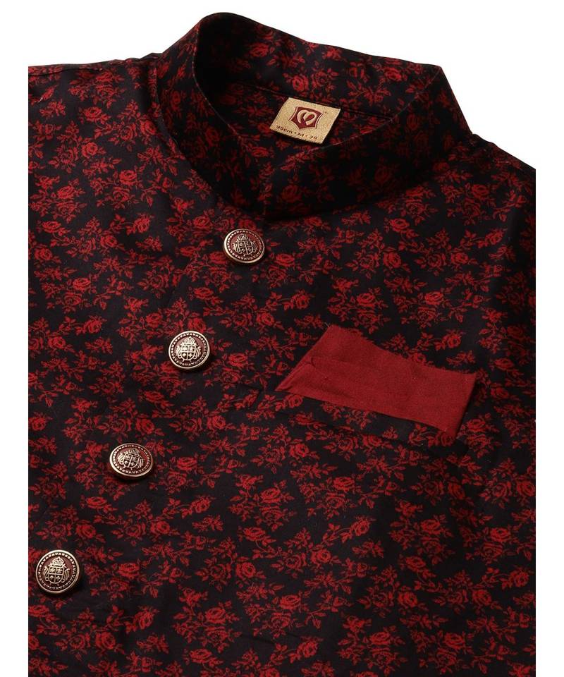 Maroon silk Jacket Kurta Churidar Set
