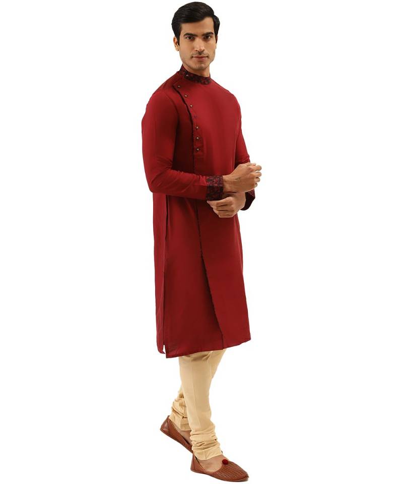 Maroon silk Jacket Kurta Churidar Set