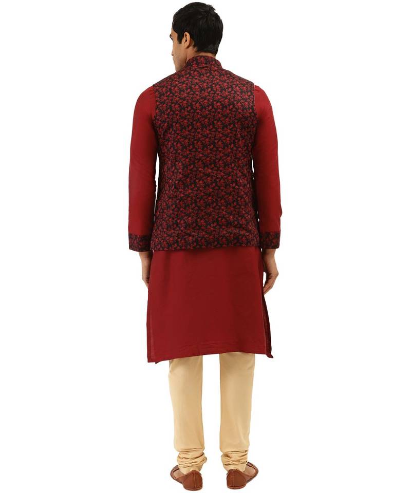 Maroon silk Jacket Kurta Churidar Set