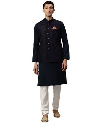 Blue silk Jacket Kurta Churidar Set 1