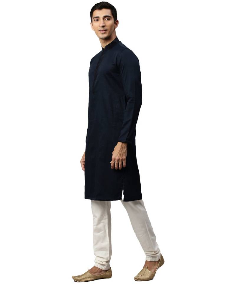 Blue silk Jacket Kurta Churidar Set