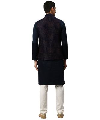 Blue silk Jacket Kurta Churidar Set 5