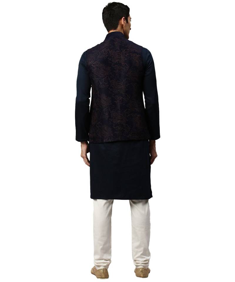 Blue silk Jacket Kurta Churidar Set