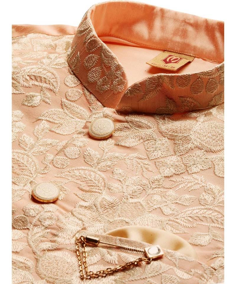 red silk Jacket Kurta Churidar Set