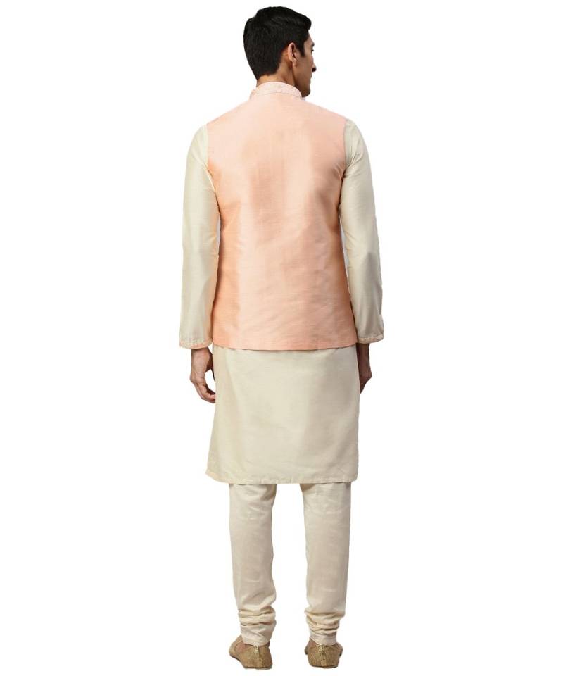 red silk Jacket Kurta Churidar Set