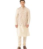 Cream silk Jacket Kurta Churidar Set