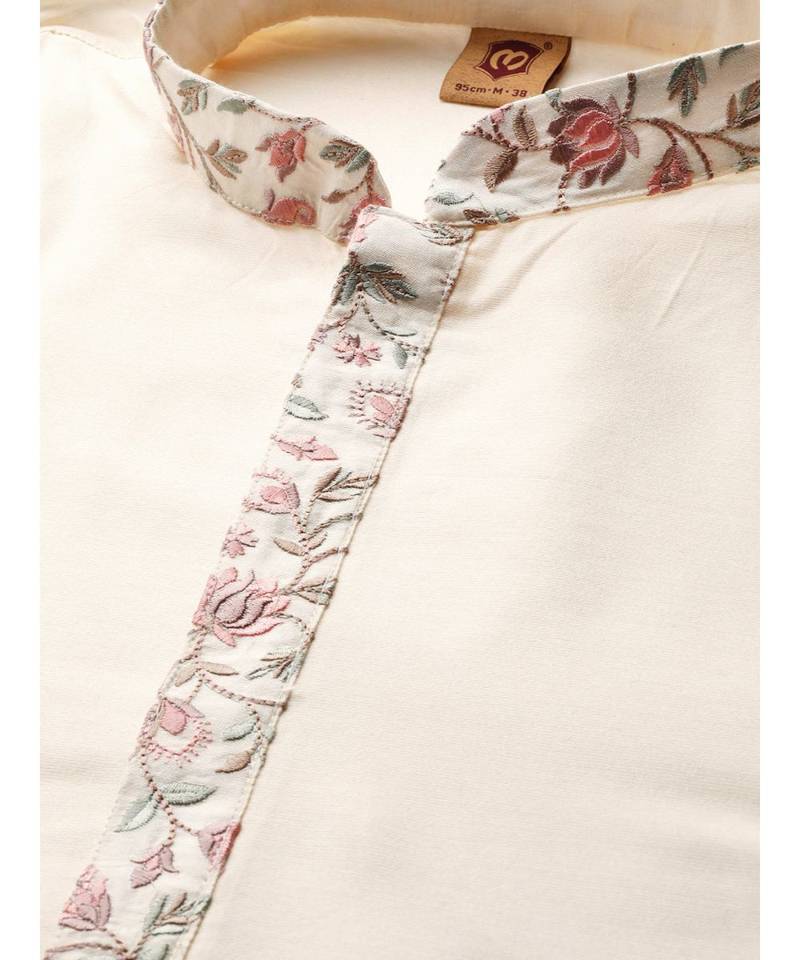 Cream silk Jacket Kurta Churidar Set