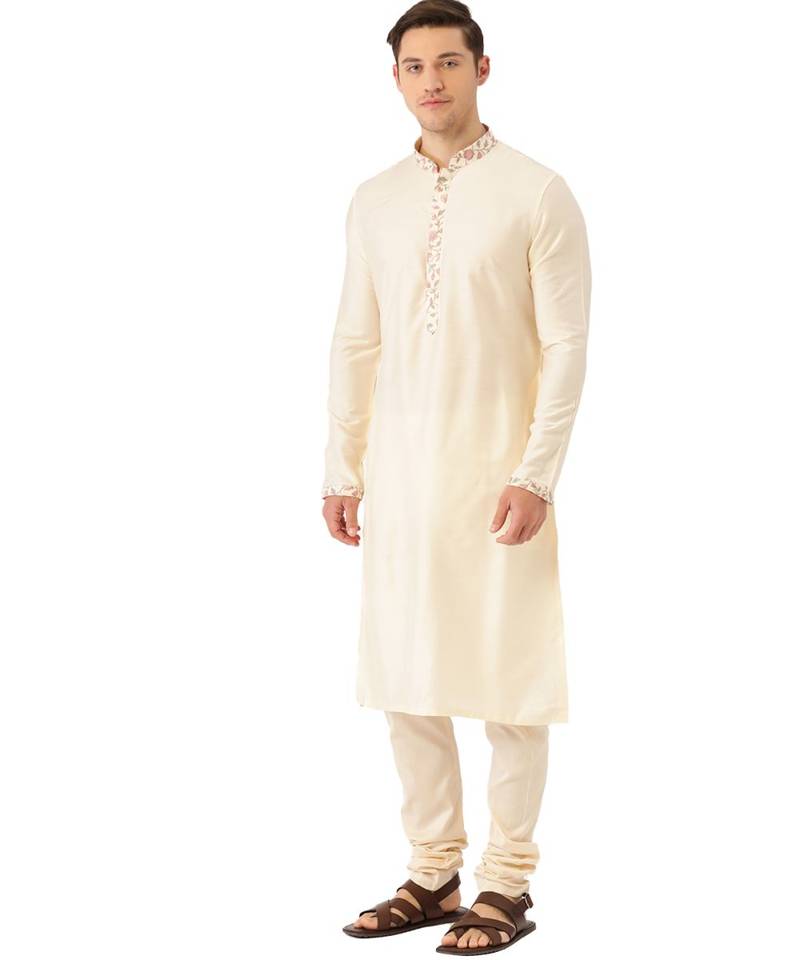 Cream silk Jacket Kurta Churidar Set