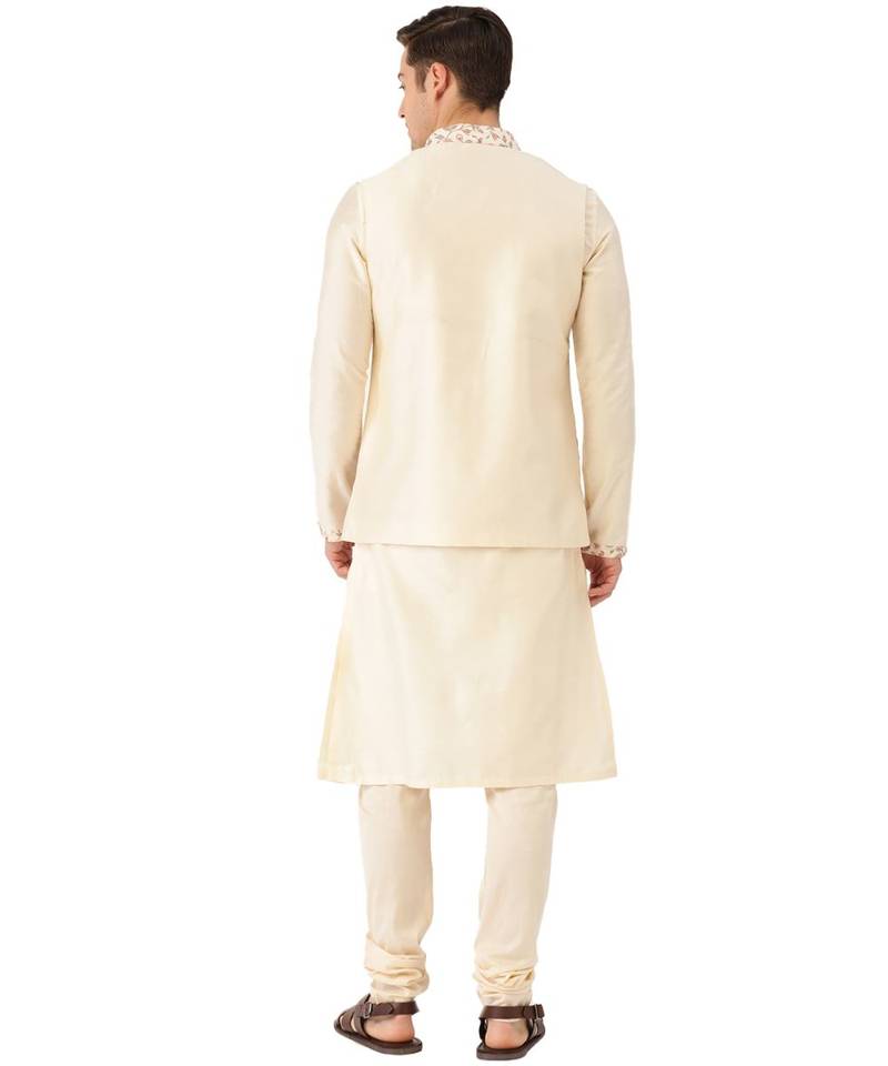 Cream silk Jacket Kurta Churidar Set